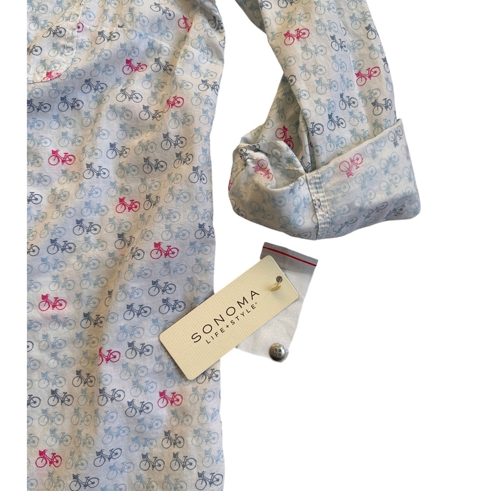 Sonoma Goods for Life Bicycle Print Shirt Womens L White Cotton NWT Novelty - Picture 5 of 8